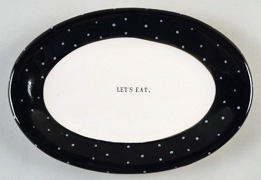 Polka Dot Band and Type Print 8" Oval Plate by Magenta-1