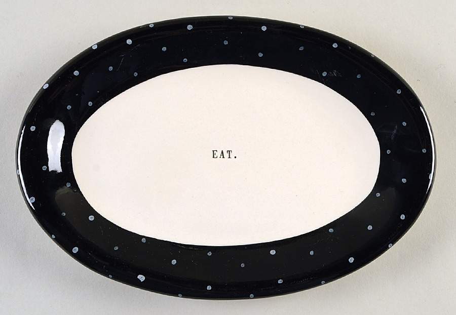 Polka Dot Band and Type Print 8" Oval Plate by Magenta-1