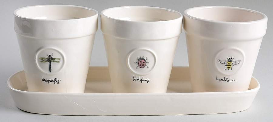 Garden Insects (Script) Planter Set (3) 4" Motif Planters (1-3) & Tray by Magenta-1