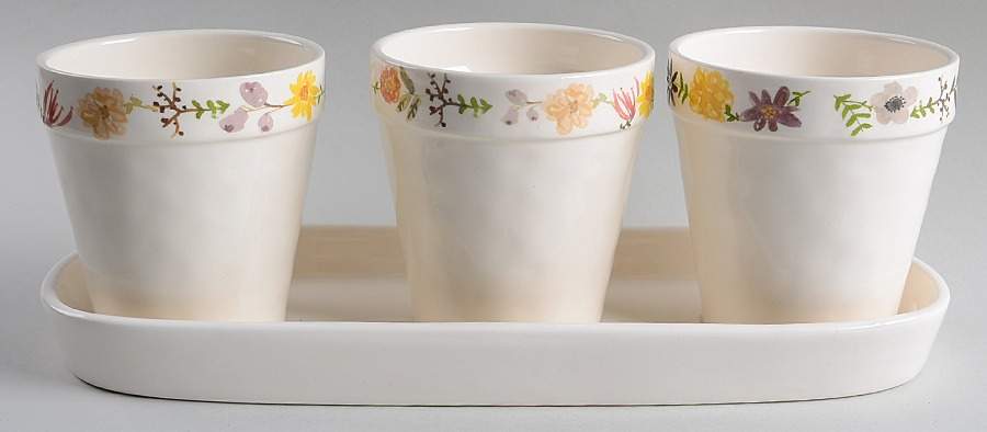 Rae Dunn Giftware Planter Set (3) 4" Motif Planters (1-3) & Tray by Magenta-1