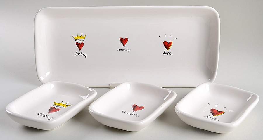 Rae Dunn Giftware (Set of 3 Motif) Rectangular Dish & 12" Tray by Magenta-1