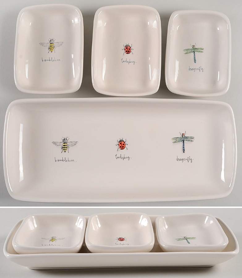 Garden Insects (Script) (Set of 3 Motif) Rectangular Dish & 13" Tray by Magenta-1