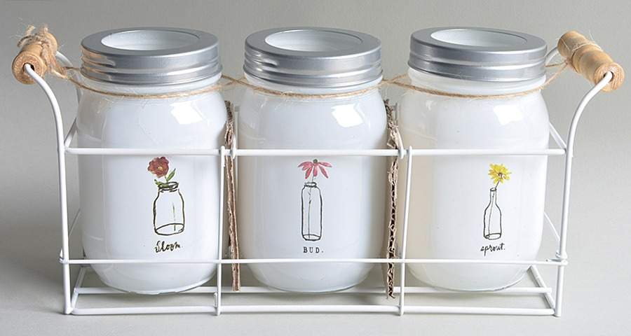 Bloom Flowers Votive Set (3 Glass Jars & Metal Holder) by Magenta-1