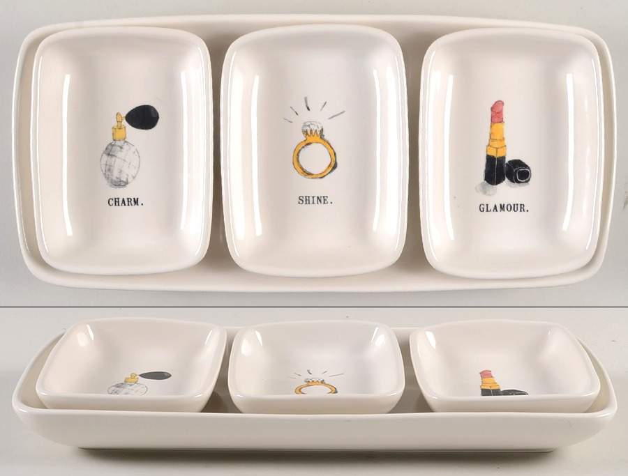 Rae Dunn Giftware (Set of 3 Motif) Rectangular Dish & 12" Tray by Magenta-1