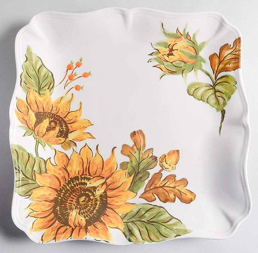 Sunflower and Acorn Square Dinner Plate by Maxcera Corp-1