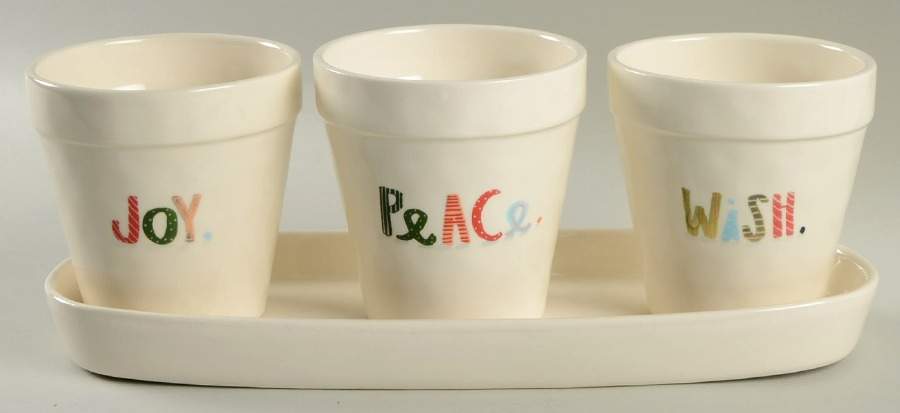 Rae Dunn Holiday Planter Set (3) 4" Motif Planters (1-3) & Tray by Magenta-1