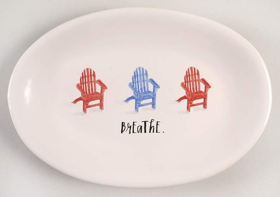 Sit and Relax (Red and Blue Chairs) 8" Oval Plate by Magenta-1