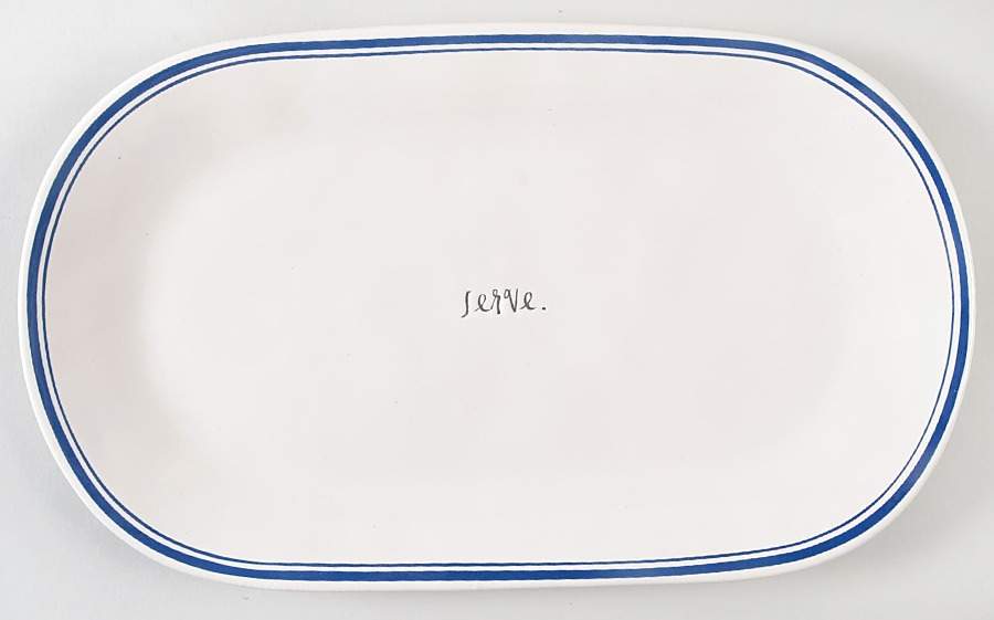 Blue Line and Stem Print 14" Oval Serving Platter by Magenta-1