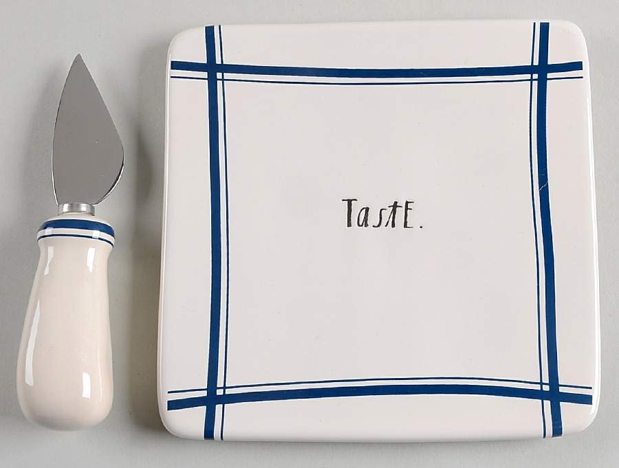 Blue Line and Stem Print Cheese Tray & Knife by Magenta-1