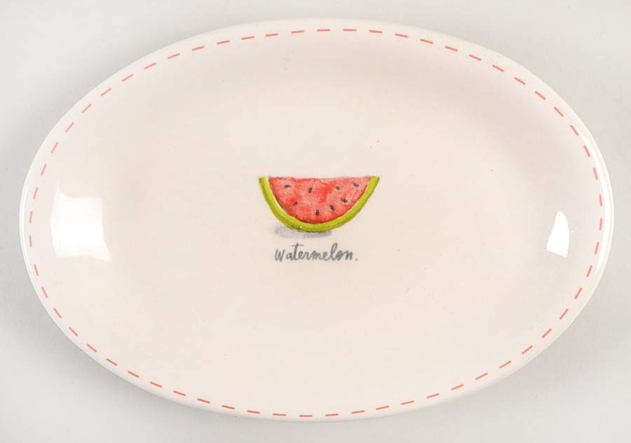 Watermelon and Red Stitch 8" Oval Plate by Magenta-1