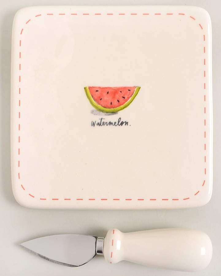 Watermelon and Red Stitch Cheese Tray & Knife Set by Magenta-1