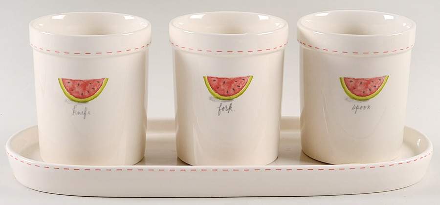 Watermelon and Red Stitch Flatware Caddy (3 Motif Holders & Tray) by Magenta-1