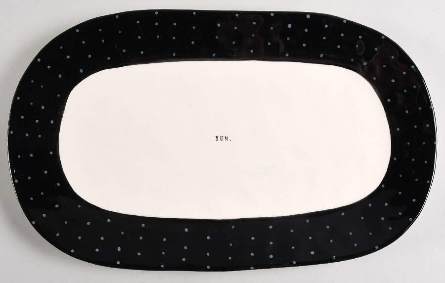 Polka Dot Band and Type Print 14" Oval Serving Platter by Magenta-1