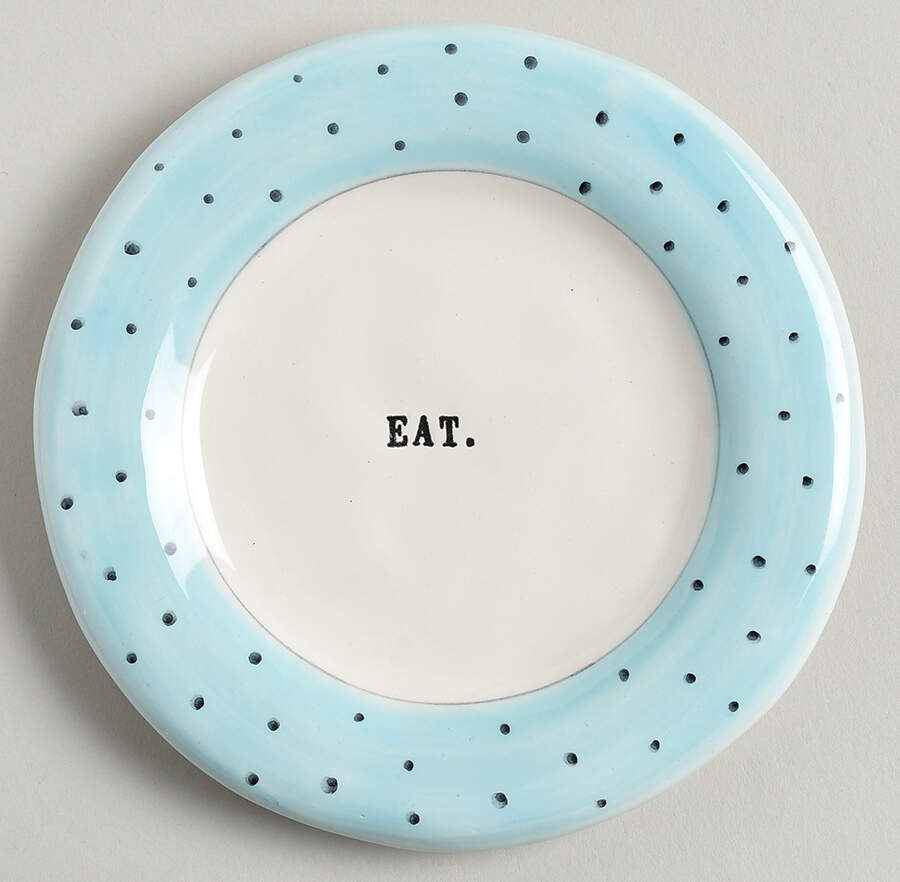 Polka Dot Band and Type Print Appetizer Plate by Magenta-1