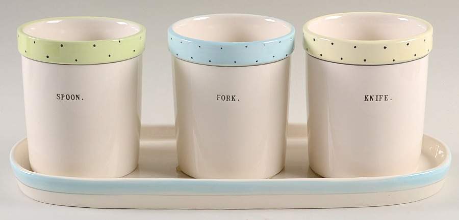 Polka Dot Band and Type Print Flatware Caddy (3 Motif Holders & Tray) by Magenta-1