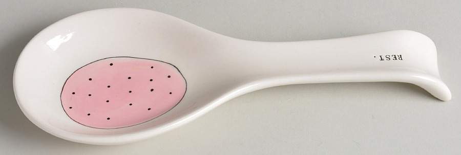 Polka Dot Band and Type Print Spoon Rest/Holder (Holds 1 Spoon) by Magenta-1