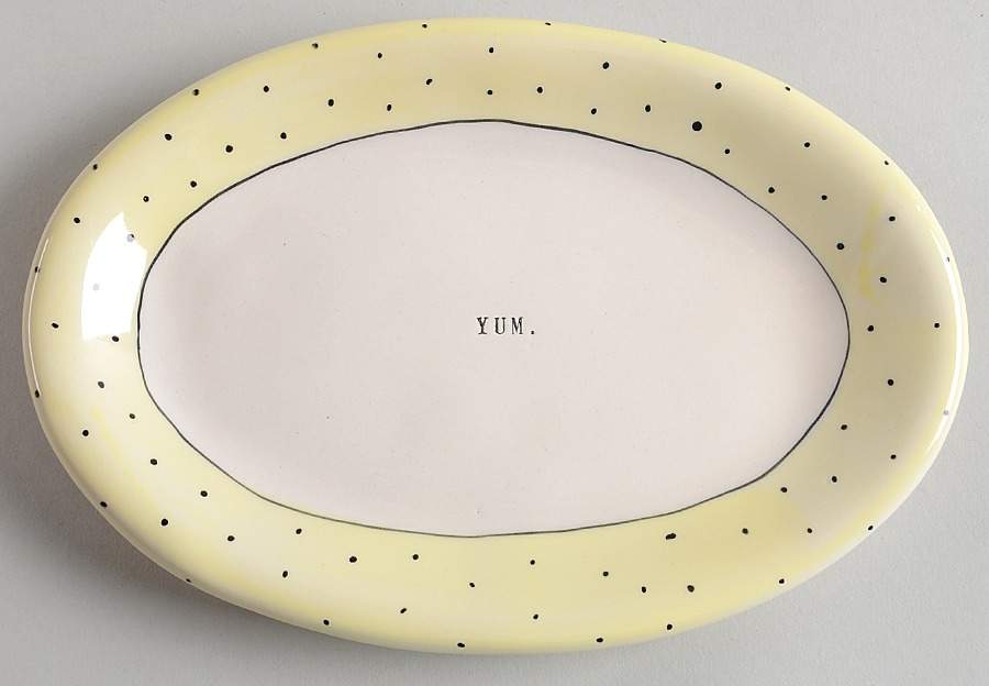 Polka Dot Band and Type Print 8" Oval Plate by Magenta-1