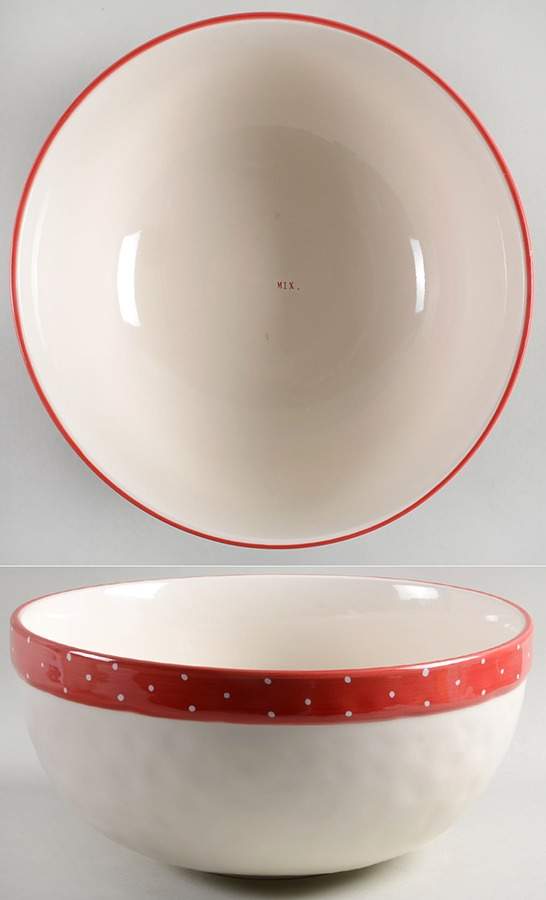 Polka Dot Band and Type Print 10" Mixing Bowl by Magenta-1