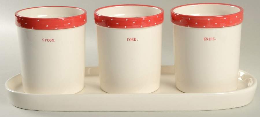 Polka Dot Band and Type Print Flatware Caddy (3 Motif Holders & Tray) by Magenta-1