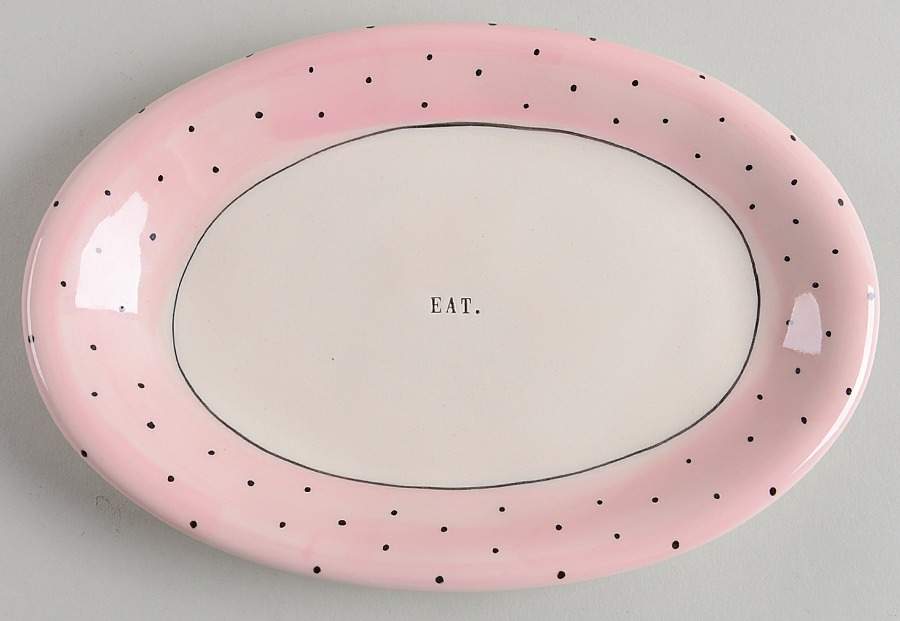 Polka Dot Band and Type Print 8" Oval Plate by Magenta-1