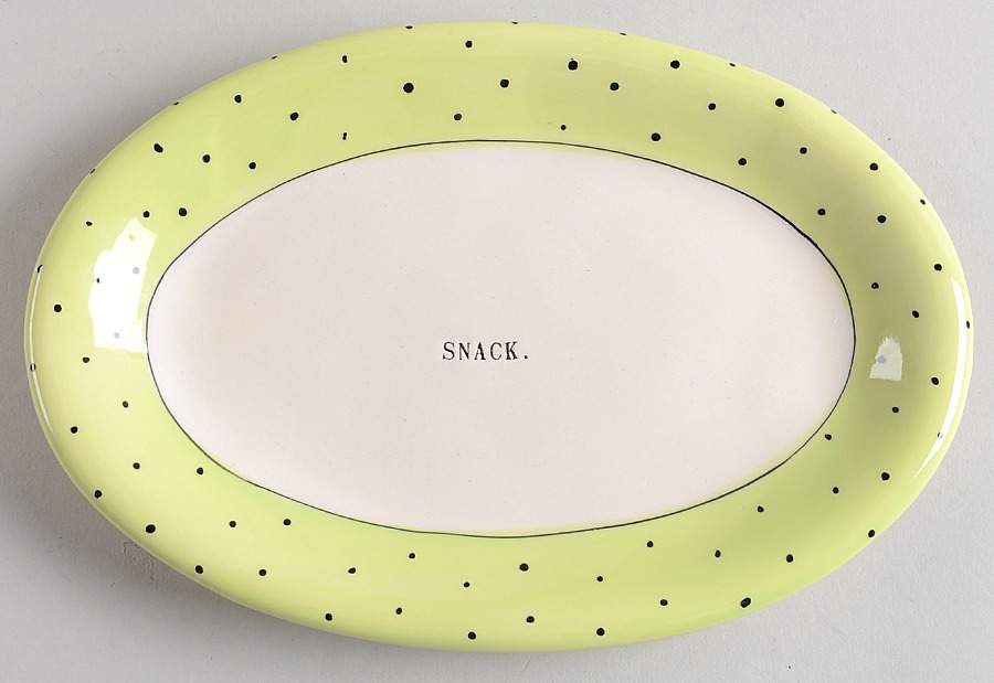 Polka Dot Band and Type Print 8" Oval Plate by Magenta-1