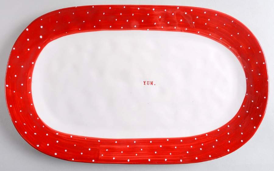 Polka Dot Band and Type Print 14" Oval Serving Platter by Magenta-1