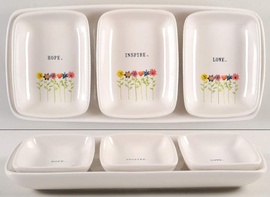Bloom Flowers (Set of 3 Motif) Rectangular Dish & 13" Tray by Magenta-1