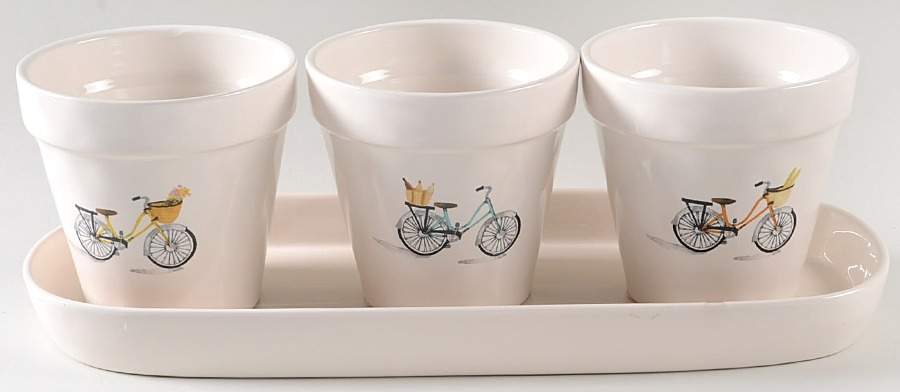 Bicycle and Basket Planter Set (3) 4" Motif Planters (1-3) & Tray by Magenta-1