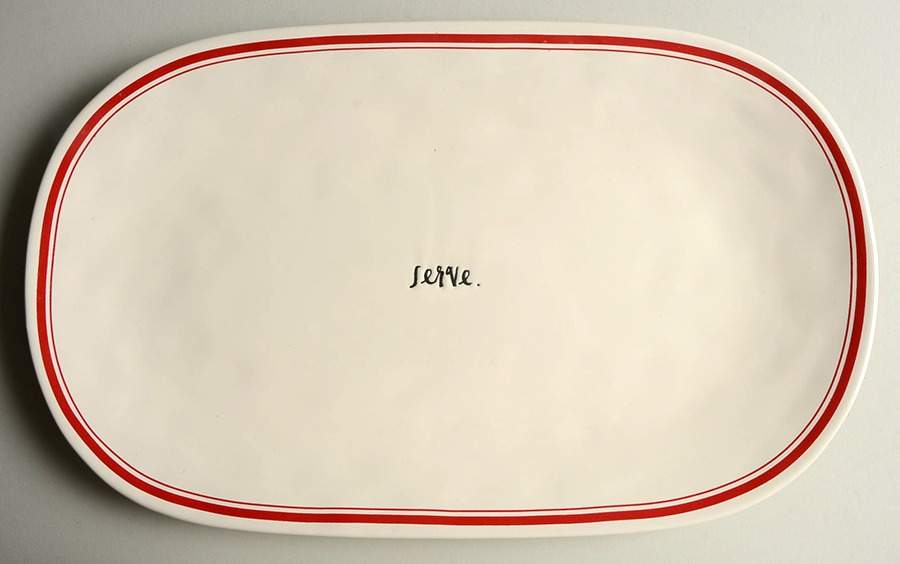 Red Line and Stem Print 15" Oval Serving Platter by Magenta-1