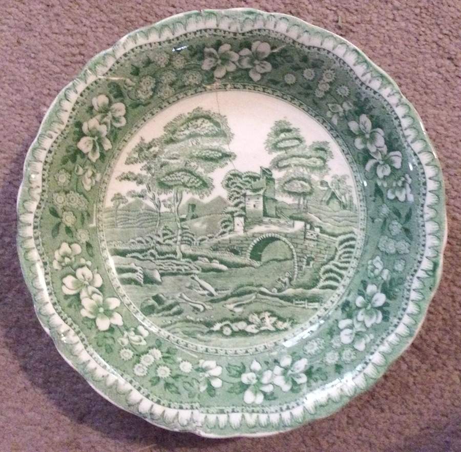 Old Castle Green Rim Soup Bowl by W R Midwinter Ltd-1
