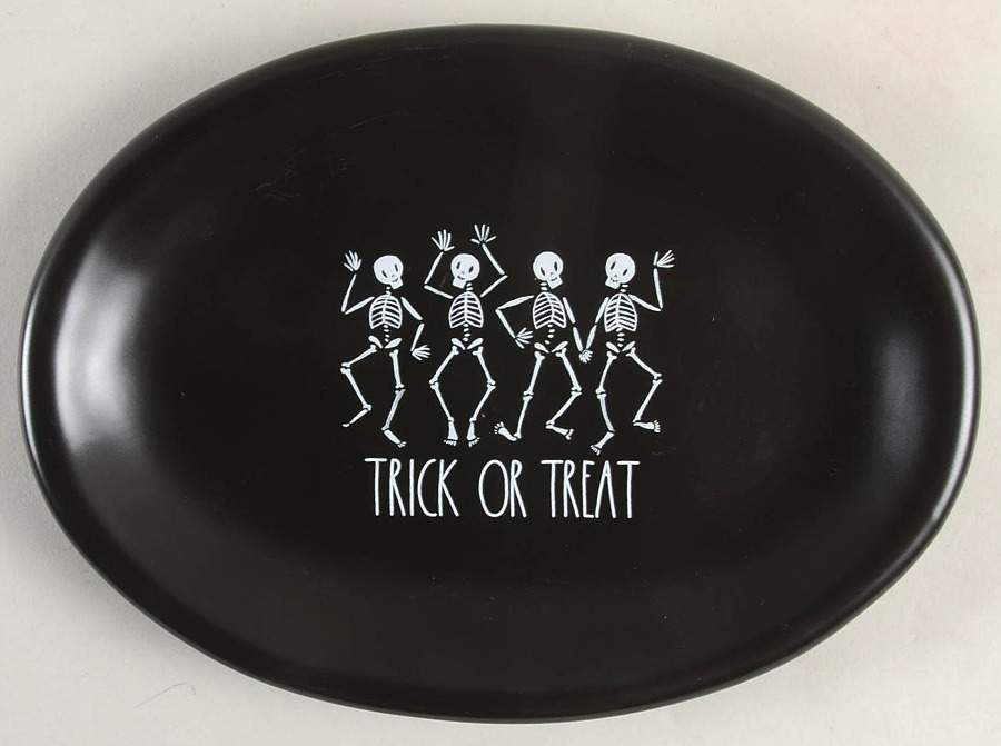 Dancing Skeletons (Matte Black) 8" Oval Plate by Magenta-1