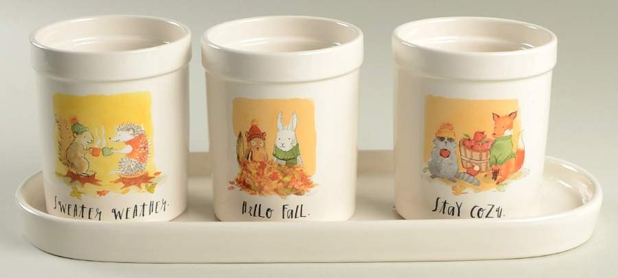 Fall Woodland Creatures Flatware Caddy (3 Motif Holders & Tray) by Magenta-1