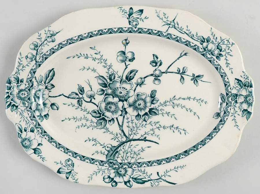 Medway Decor Green 12" Oval Serving Platter by Alfred Meakin-1
