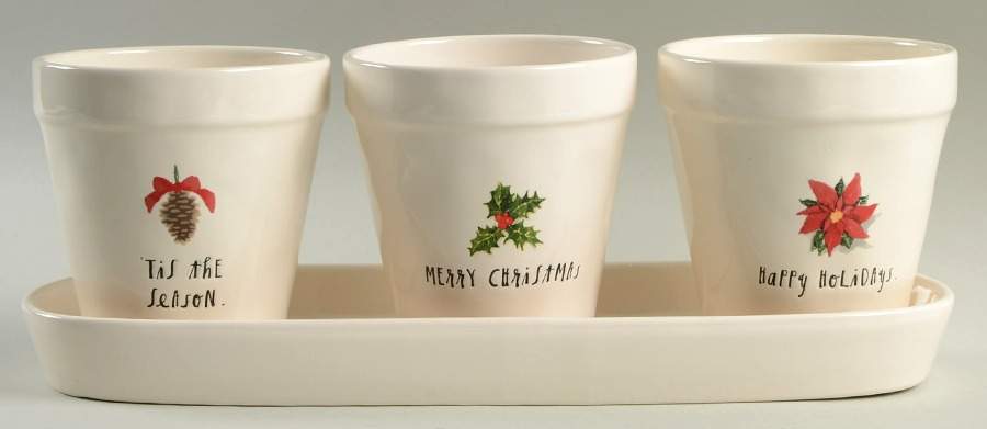 Christmas Plants Planter Set (3) 4" Motif Planters (1-3) & Tray by Magenta-1
