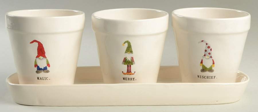 Christmas Gnomes Planter Set (3) 4" Motif Planters (4-6) & Tray by Magenta-1