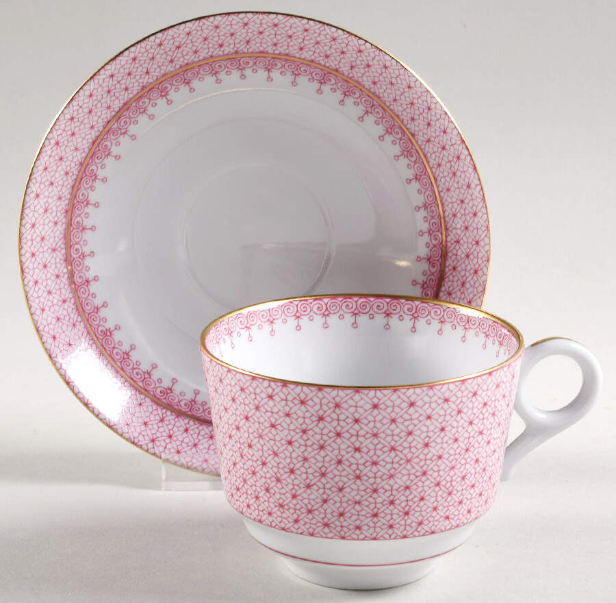 Pink Lace Flat Cup & Saucer Set by Mottahedeh-1