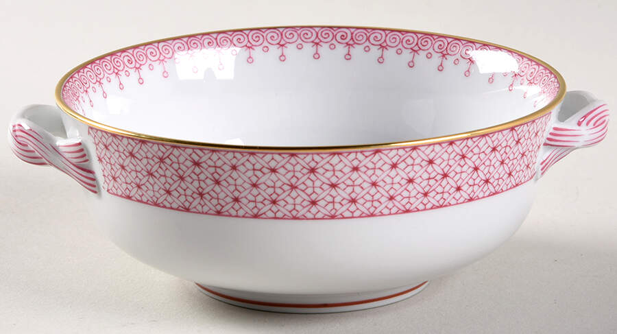 Pink Lace Flat Cream Soup Bowl by Mottahedeh-1
