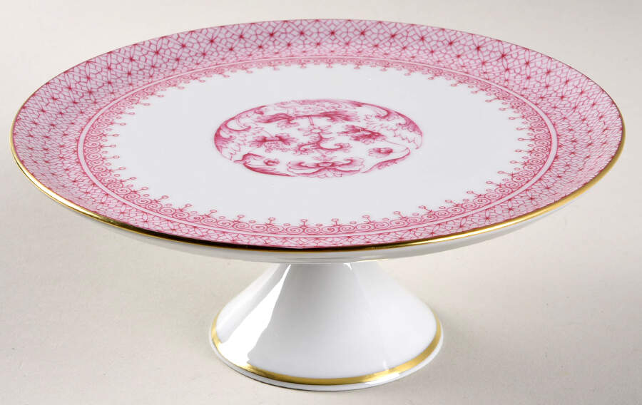 Pink Lace 6" Diameter Pedestal Cake Stand by Mottahedeh-1