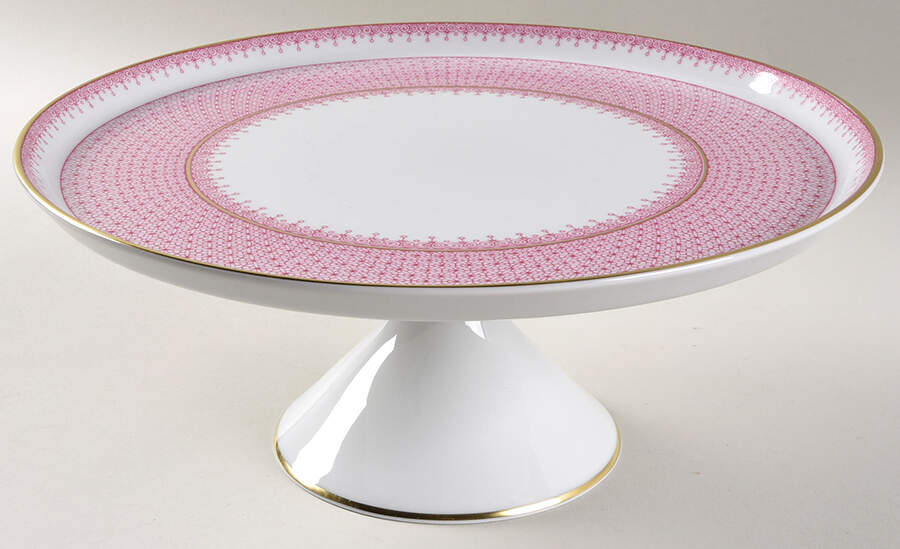 Pink Lace 11" Diameter Pedestal Cake Stand by Mottahedeh-1