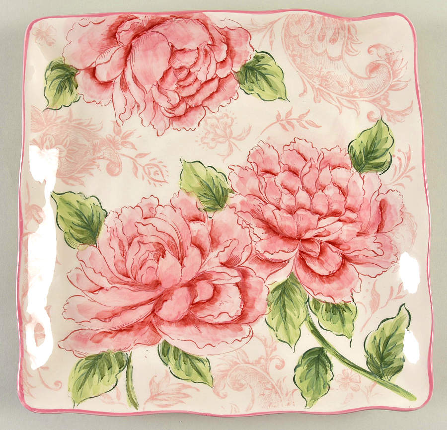 Paisley Peony Square Dinner Plate by Maxcera Corp-1