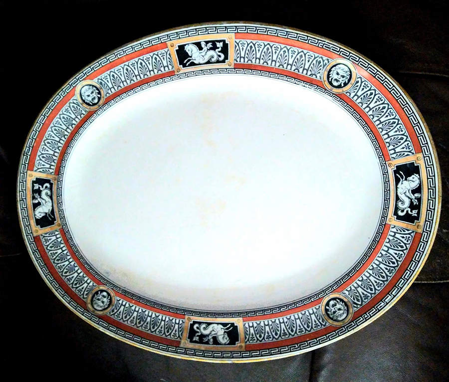 Antique Orange and Black 12" Oval Serving Platter by Minton-1