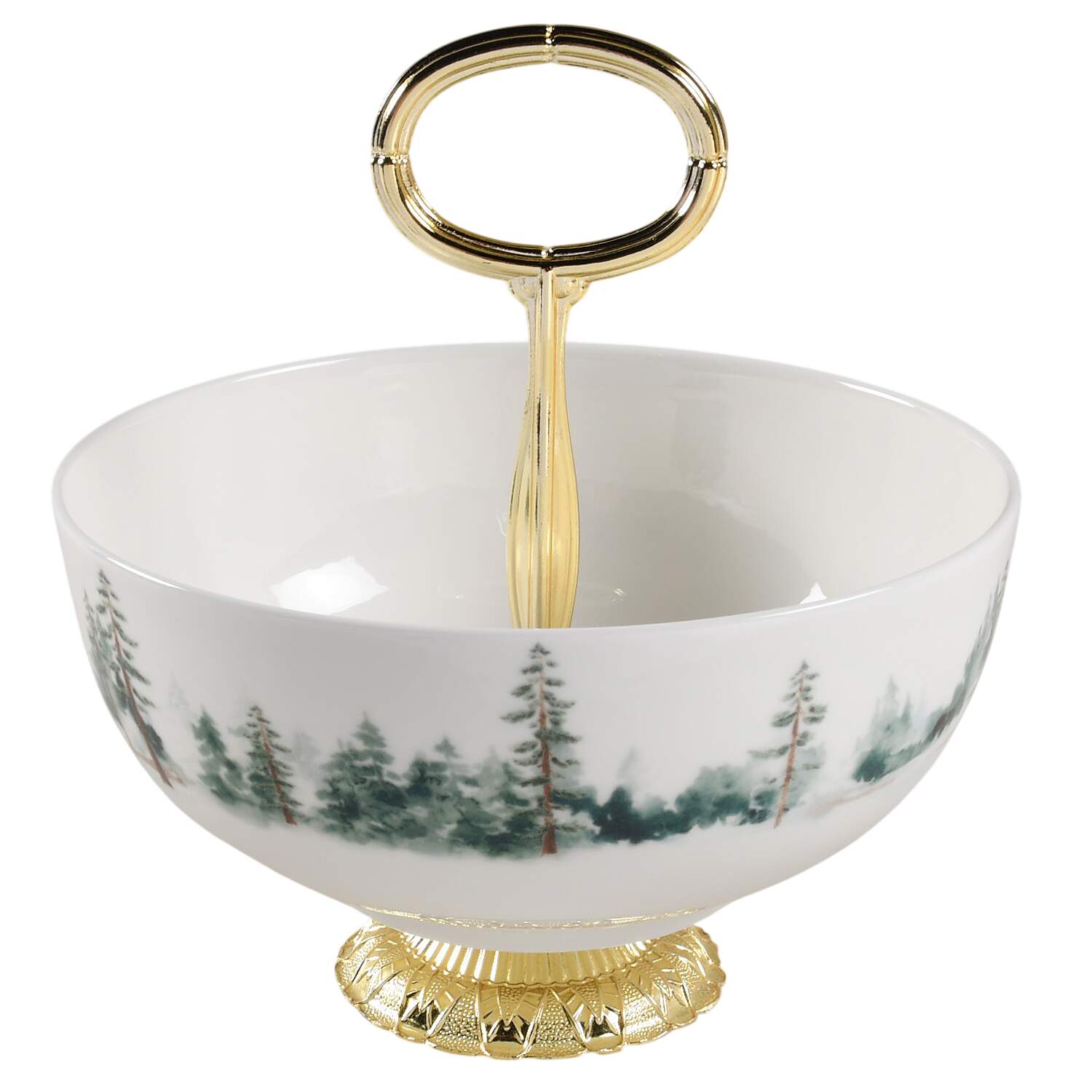 Watercolor Forest 6"-7" Handled Footed Nut Dish HC by Mikasa-1