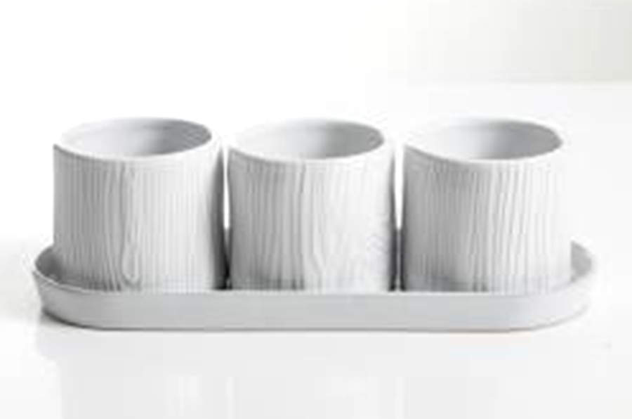 Faux Bois Planter Set (3 Planters and Tray) by Martha Stewart-1