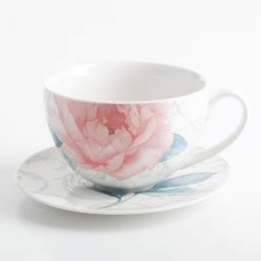 Peony Flat Cup & Saucer Set by Martha Stewart-1