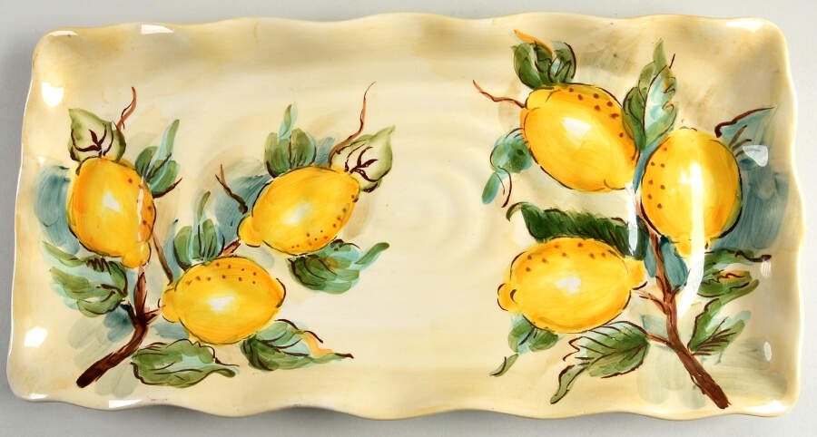 Watercolor Lemon (Beige Body) 17" Rectangular Serving Platter by Maxcera Corp-1