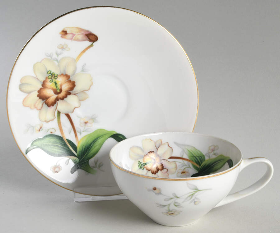 Wildwood (1 3-4" Rim, White) Flat Cup & Saucer Set by Meito-1