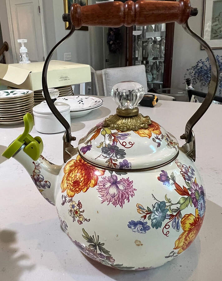 Flower Market (Enamelware) Metal Whistler Kettle & Lid by MacKenzie-Childs-1