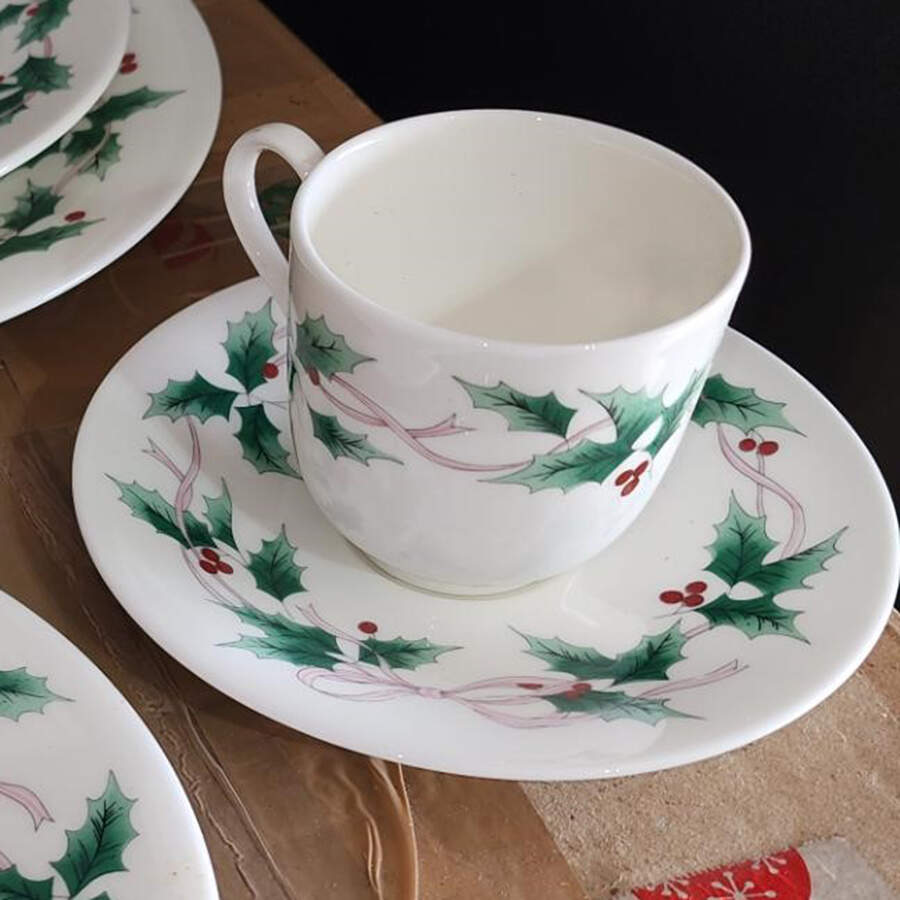 Ribbon Holly No Trim Footed Cup & Saucer Set by Mikasa-1