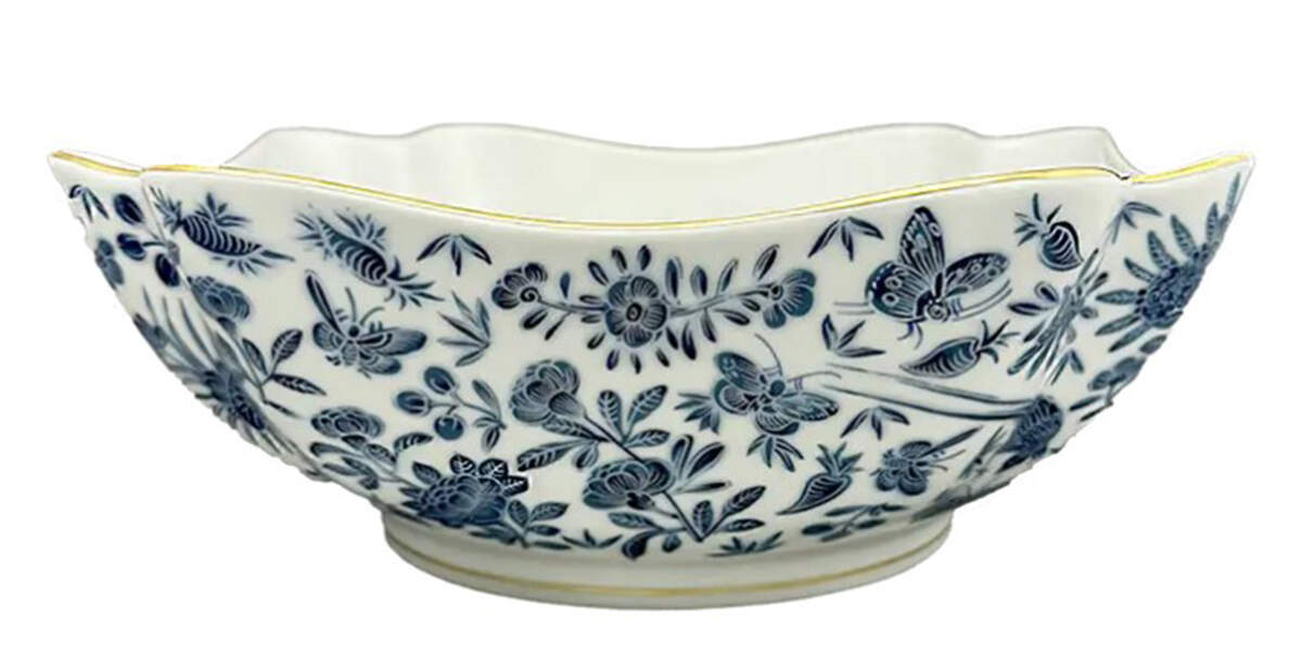 Sacred Bird & Butterfly Blue Large Square Serving Bowl by Mottahedeh-1