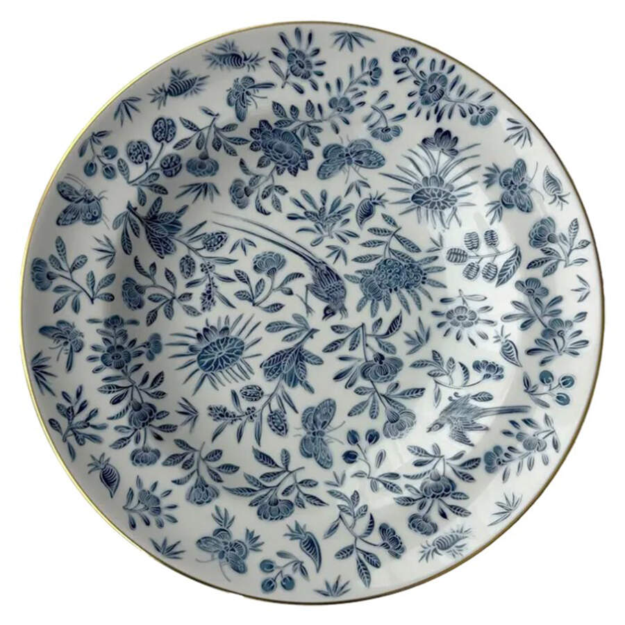 Sacred Bird & Butterfly Blue Large Rim Soup Bowl by Mottahedeh-1